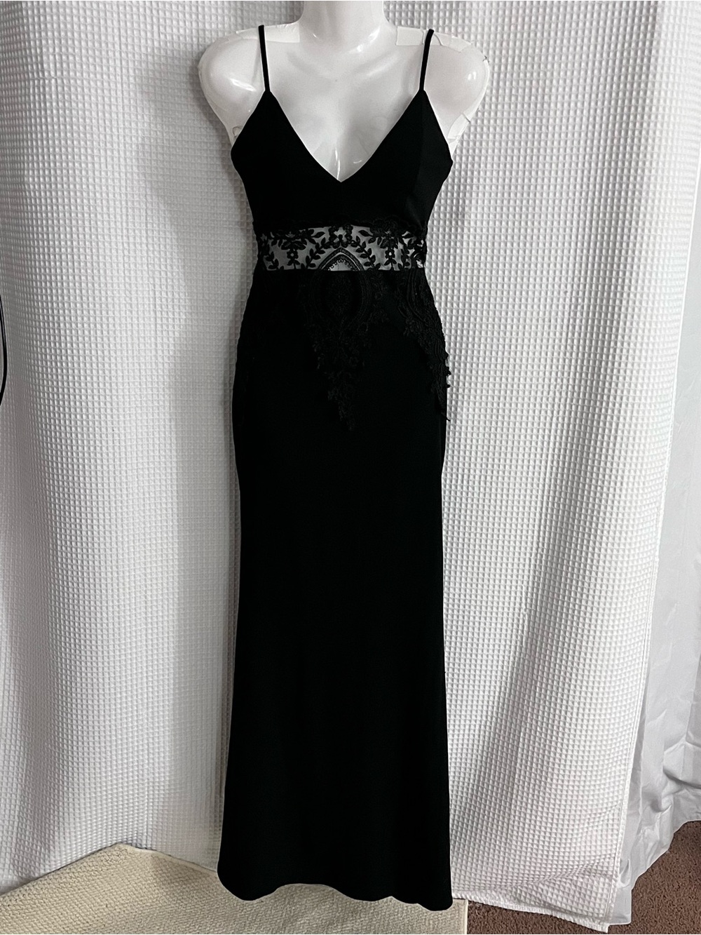 Windsor Black Lace-Waist Maxi Slip Dress size small